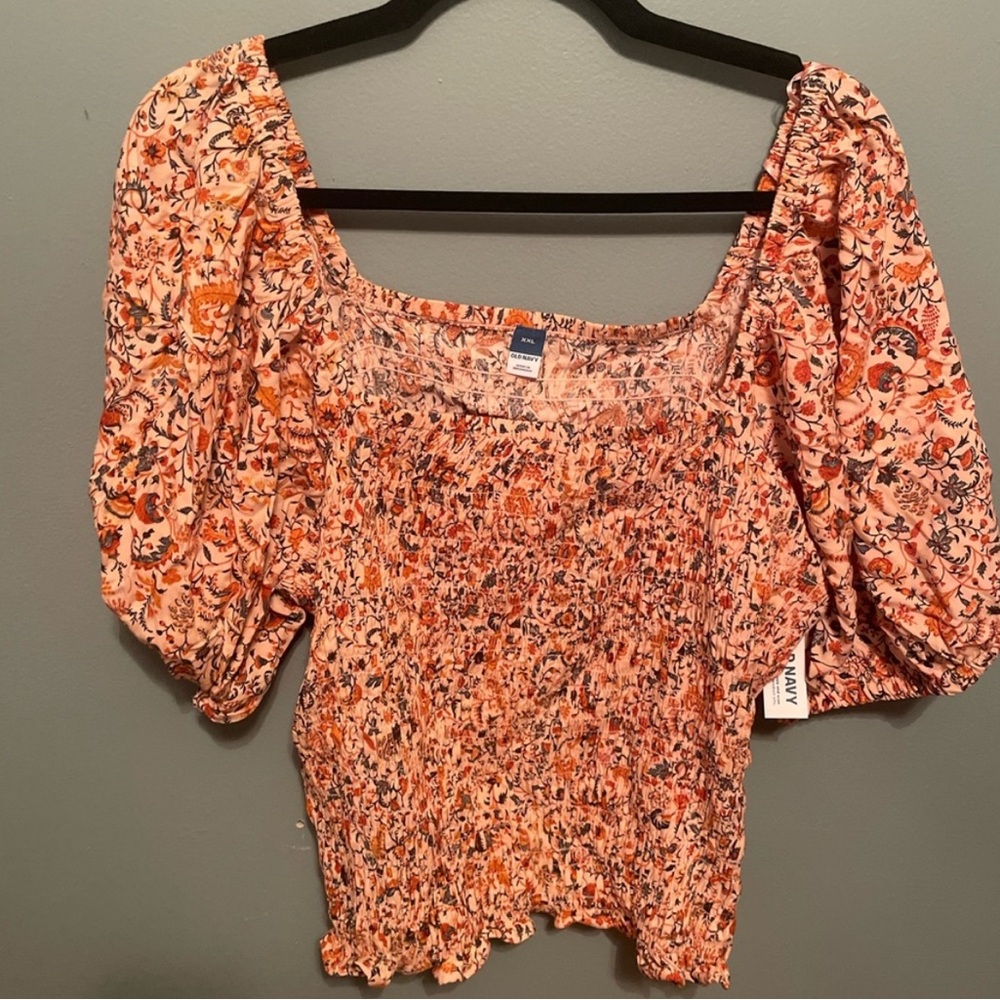 Old Navy Orange Floral Smocked Blouse